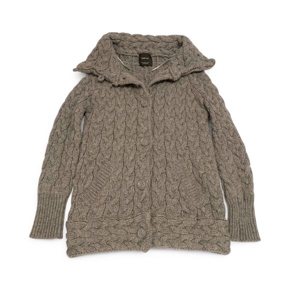 ZARA Chunky fisherman cable knit collared sweater cardigan wool pocket gray Sz S - Picture 2 of 8
